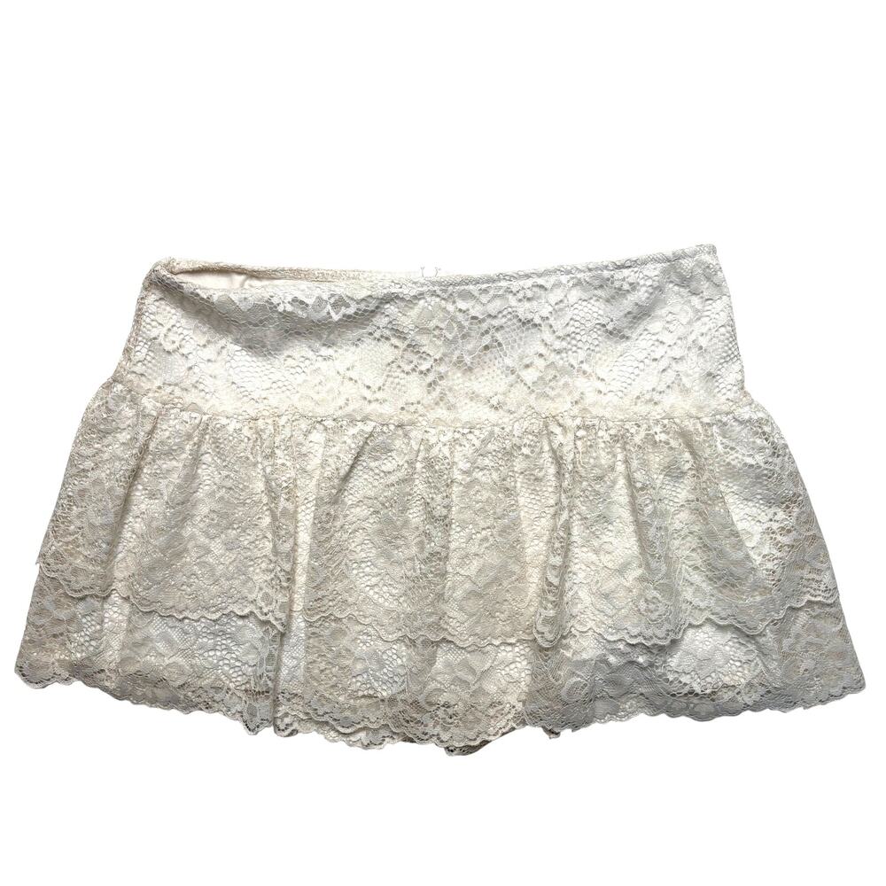 Y2K White Lace Ruffle Mini Skirt Coquette Fairycore Balletcore Sheer Layered S